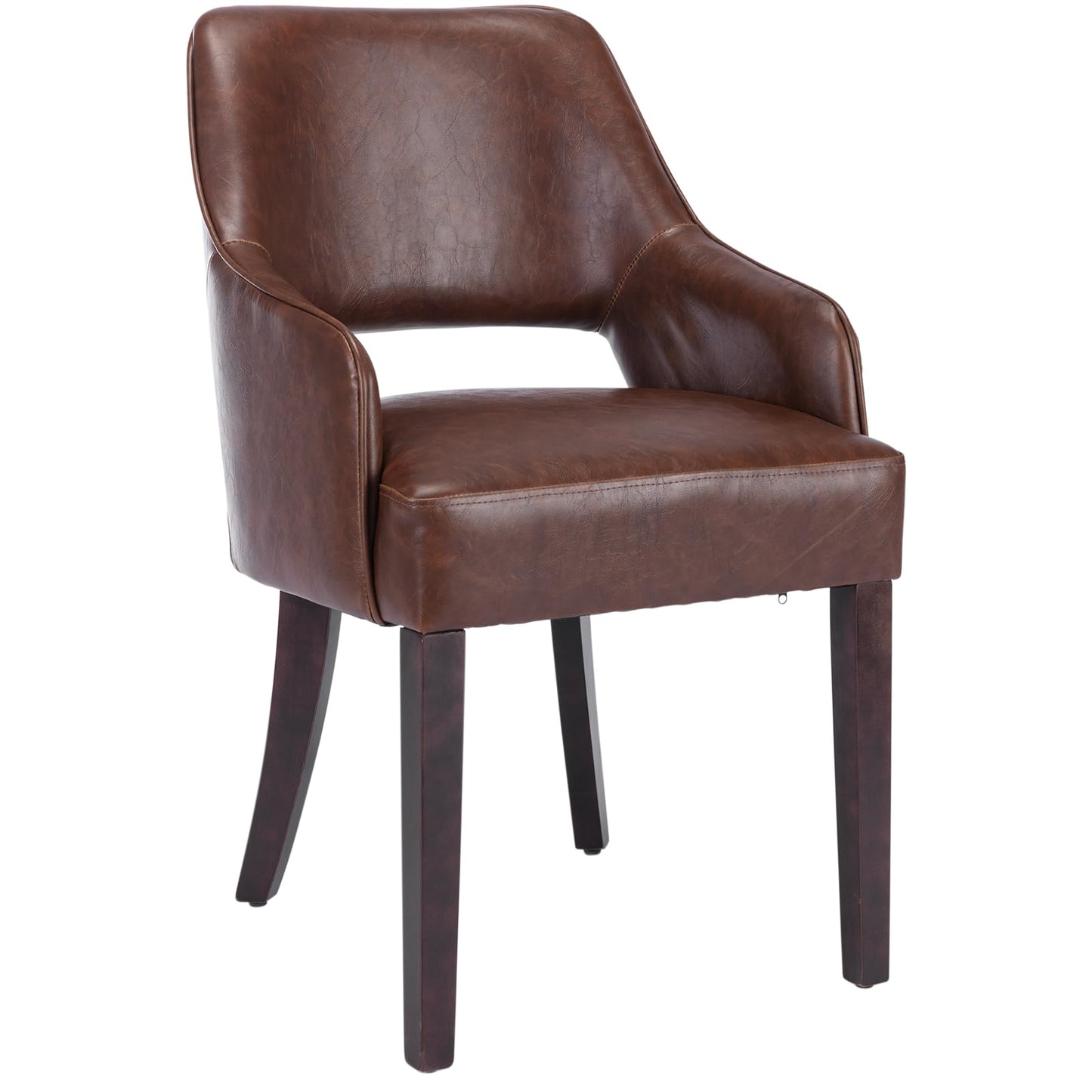 Kmax PU Leather Fabric Dining Chairs Set of 2 Upholstered Side Chairs Farmhouse Accent Chairs with Open Back Wood Legs for Dining Room Guest Room Restaurant, Brown(Wider Seats)