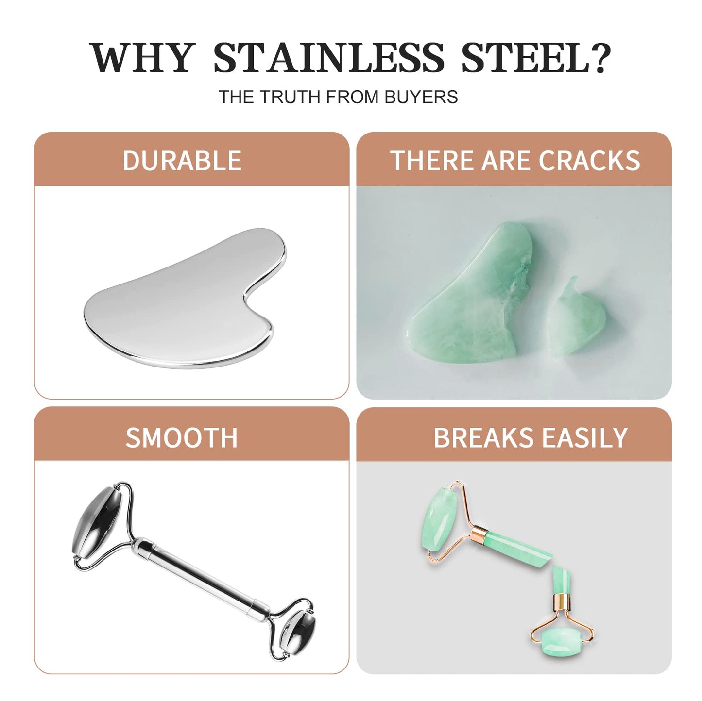 CUTELIILI Stainless Steel Facial Roller & Gua Sha - Metallic Gua Sha, Gua Sha Facial Tools 304 Stainless Steel, Face Body Treatm