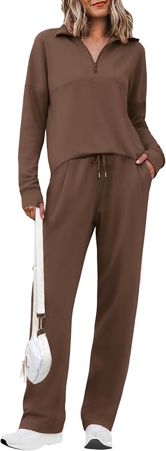 Totatuit Womens Sweatsuits 2 piece Set Lapel Half Zip Lightweight Sweatshirts and Wide Leg Pants Tracksuit Lounge Sets