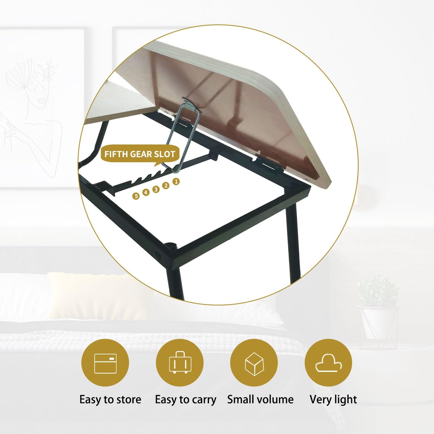 YPRNM Bed Desk for Laptop, Foldable Laptop Table for Bed and Sofa, Bed Trays for Eating and Laptops with Cup Holder, 5 Levels of Adjustable Height(Black Walnut)