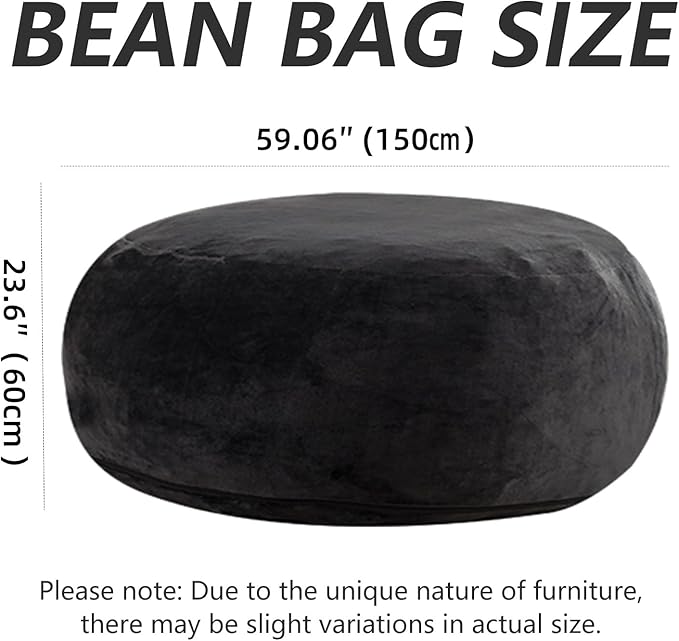 5FT oversized bean bag chairs for adults bean bag with filler included memory foam bean bag Soft and comfortable giant bean bags, living room furniture, suitable for bedroom dorm balcony chairs(Black)
