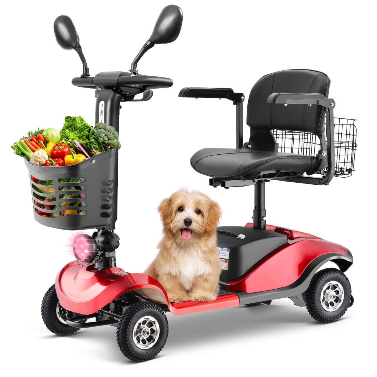 4 Wheel Compact Mobility Scooter for Seniors and Adults,Foldable Electric Scooter, Heavy Duty Travel Model with Lights, Basket, and Long-Lasting Battery208 red