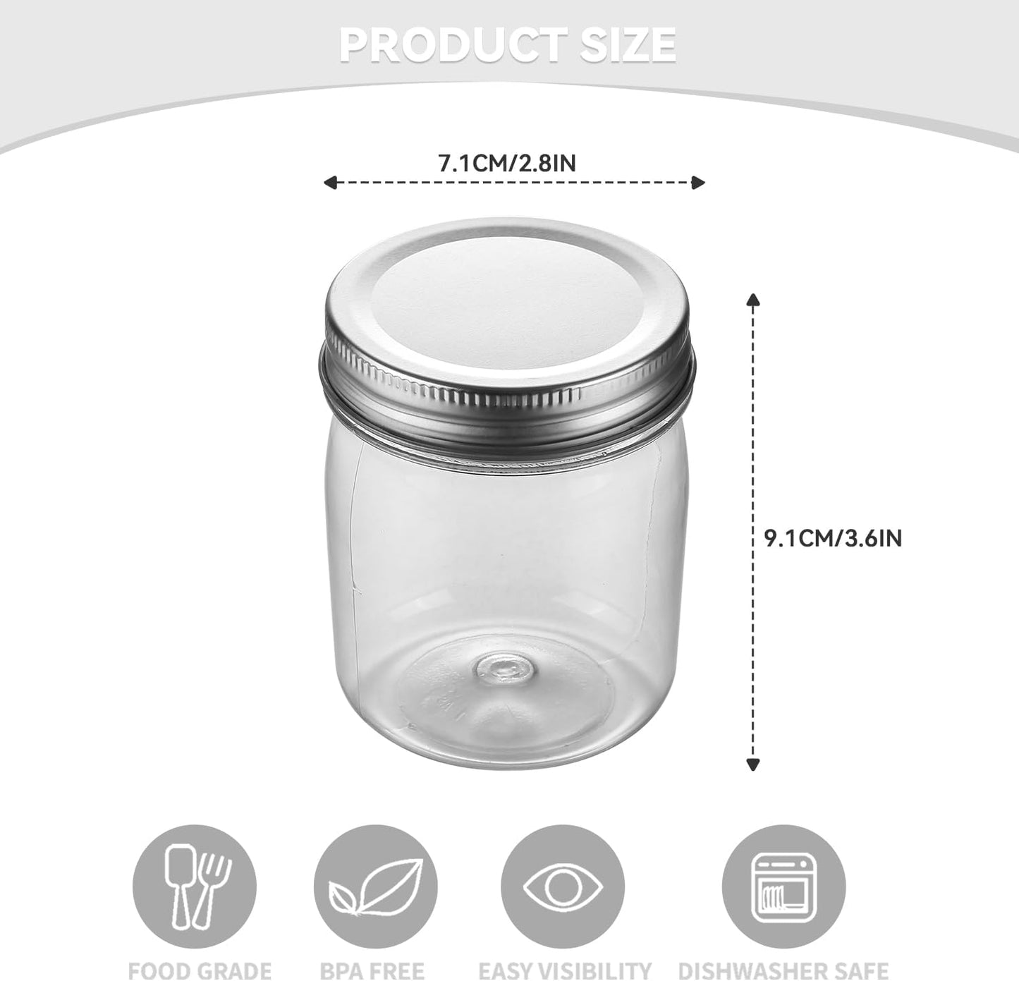 novelinks 8 oz Clear Plastic Jars with Screw-On Lids - BPA-Free Refillable Storage Containers for Slime, Spices, Crafts, Kitchen & Home Organization (32 Pack,Silver)