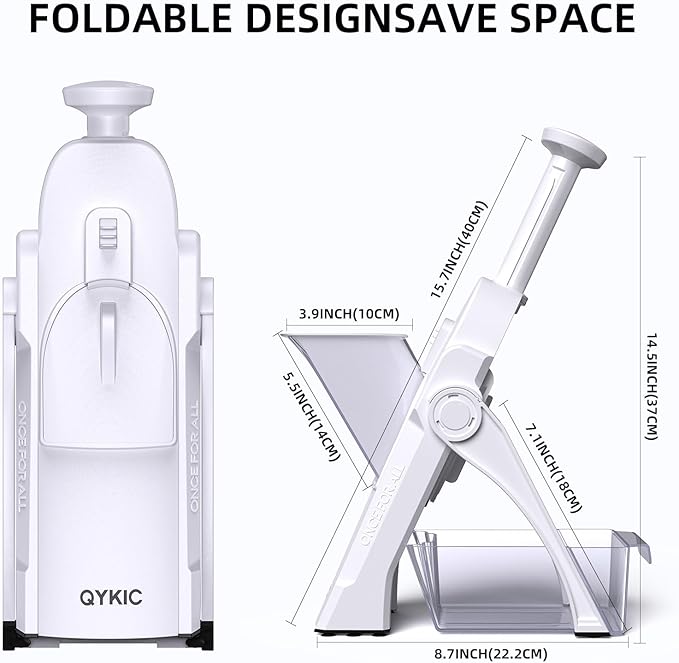 Safe Mandoline Slicer Vegetable Chopper Potato Food Cutter,Thickness Adjustable 0.1-8 mm Veggie Dicer Kitchen Chopping Artifact for Fast Meal prep (White)