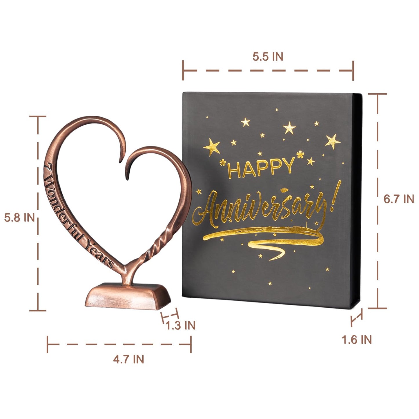 BESZONE 7 Year Anniversary Copper Gifts for Her Him Gift 7th Wedding Anniversary for Couples Wife Husband Men, Hand Forged Copper Heart Art Keepsake Home Decor Artwork