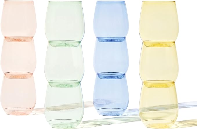 TOSSWARE POP 14oz Vino - Color Series SET OF 12, Premium Quality, Recyclable, Unbreakable & Crystal Clear Plastic Wine Gla...