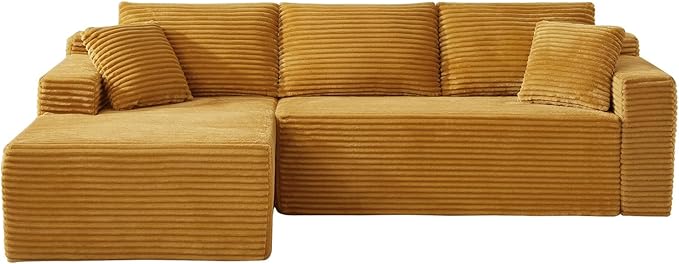 105 Inch Modular Sectional Sofa,Modern Cloud Sectional Couch with Deep Seat,Corduroy Boneless Couches with L-Shape Chaise for Living Room Bedroom,No Assembly Required (Yellow, Left Facing Chaise)