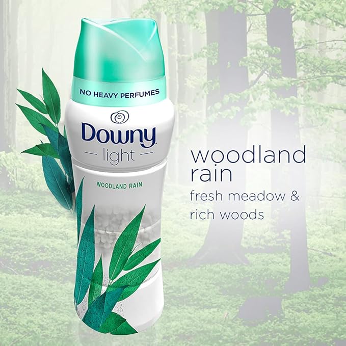 Downy Light Laundry Scent Booster Beads for Washer, Woodland Rain, 24 oz, with No Heavy Perfumes