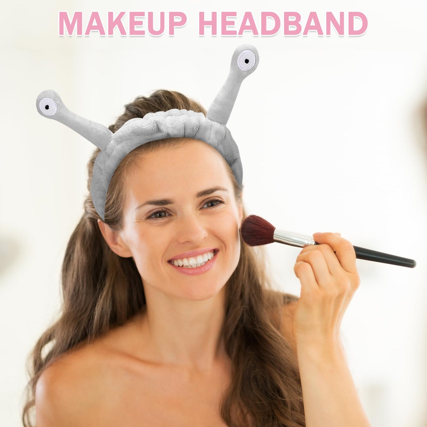 Cute grey Snail Headband, to Wash Face for Women Makeup Shower Spa Headband