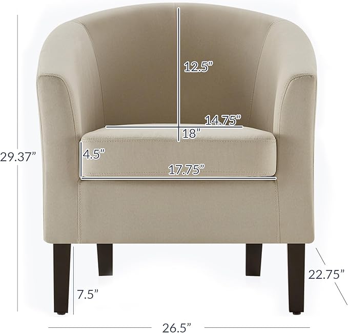 BELLEZE Accent Barrel Chair, Linen Round Club Tub Sofa Corner Chair with Flared Legs and Cozy Soft Padding for Living Room Bedroom Waiting Room - Beige