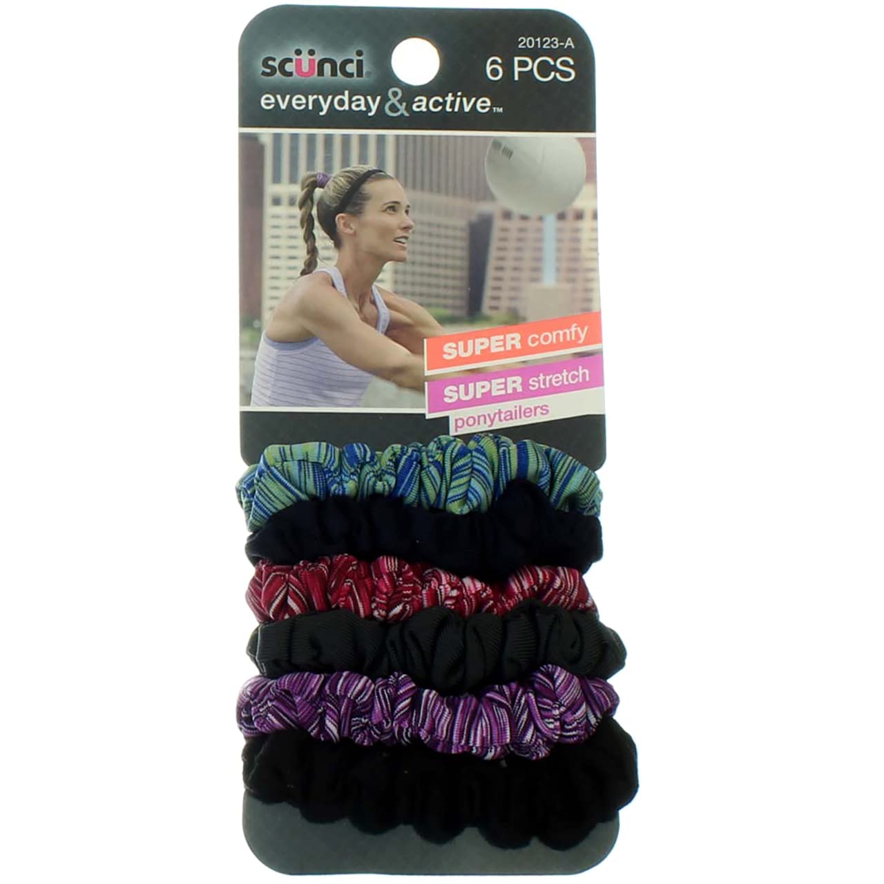 Scunci Everyday and Active Super Stretch Ponytailers 6-Count (Pack of 3)