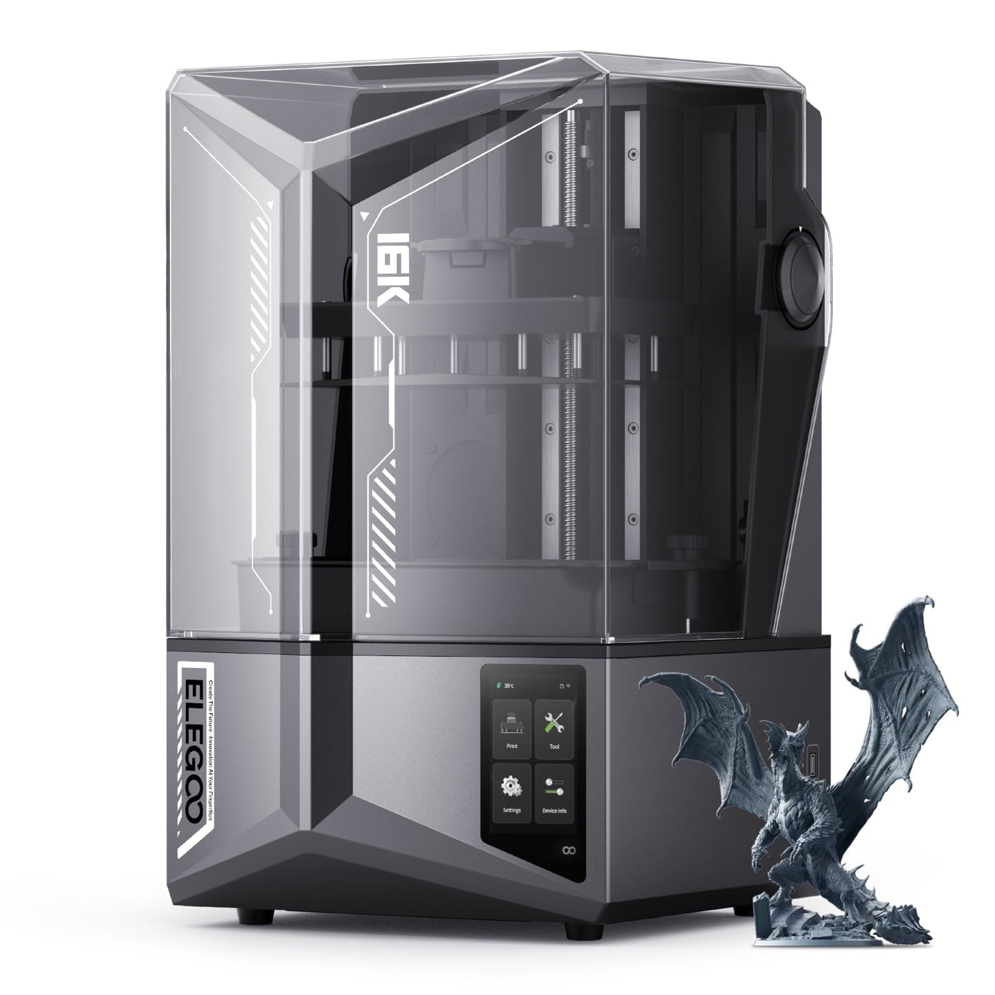ELEGOO Saturn 4 Ultra 16K Resin 3D Printer with 10" 16K Mono LCD and Flip-up Lid, Smart Tank Heating at 30 °C, 150mm/h High Speed Printing, Large Printing Size of 8.33 × 4.66 × 8.66 Inches