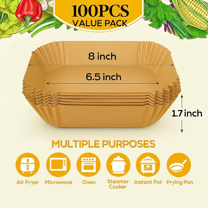 BYKITCHEN Small Air Fryer Disposable Paper Liners for 2 to 5QT Airfryer, Mini Air Fryer Parchment Paper Liners, Compatible with CHEFMAN 2 QT, Cosori 2.1 QT, Dash, Instant Pot Mini Airfryer