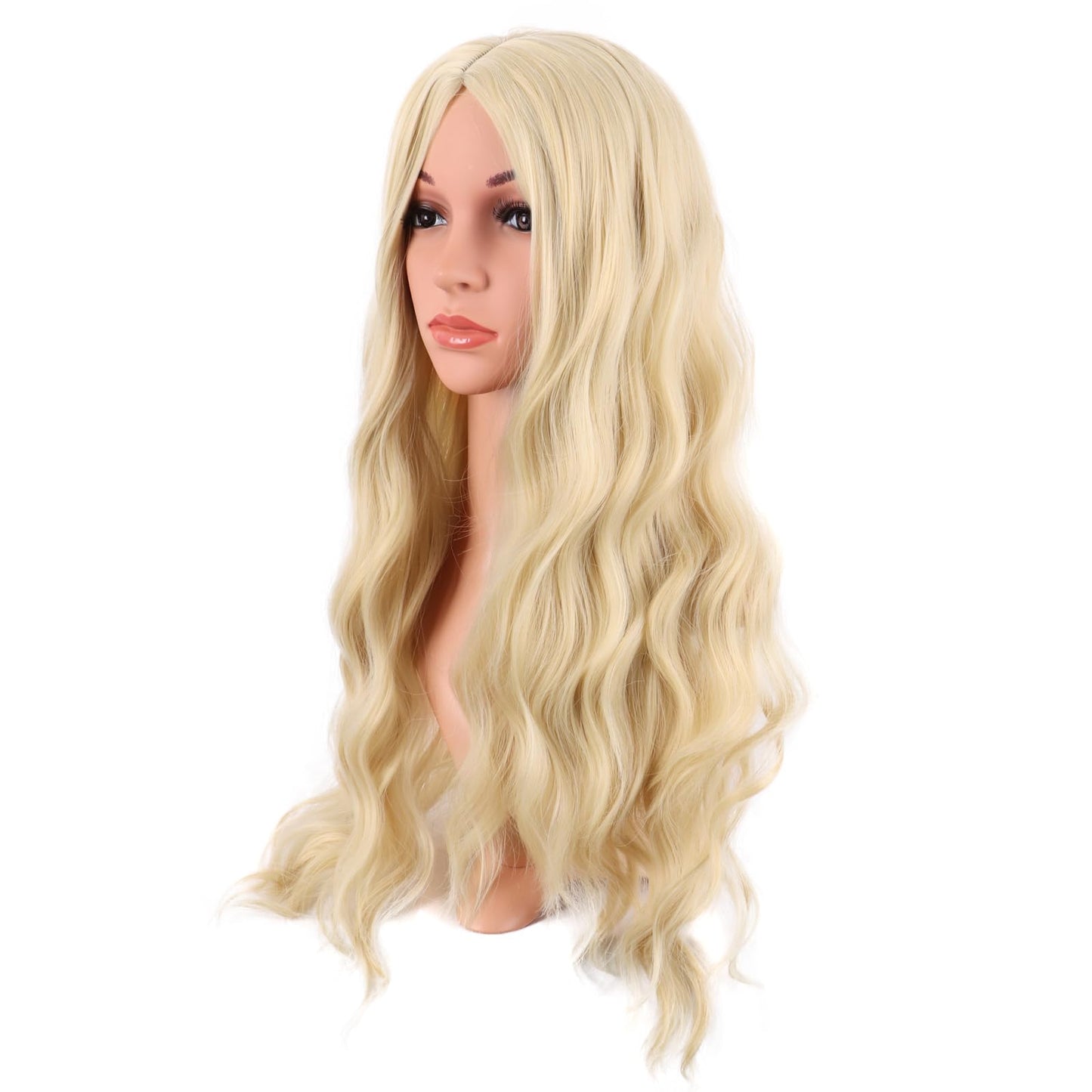 MapofBeauty 28 Inch/70 cm Long Wavy Middle Part with No Bangs Synthetic Fiber Curly Fashion Women Party Cosplay Wig (Mixed Blond