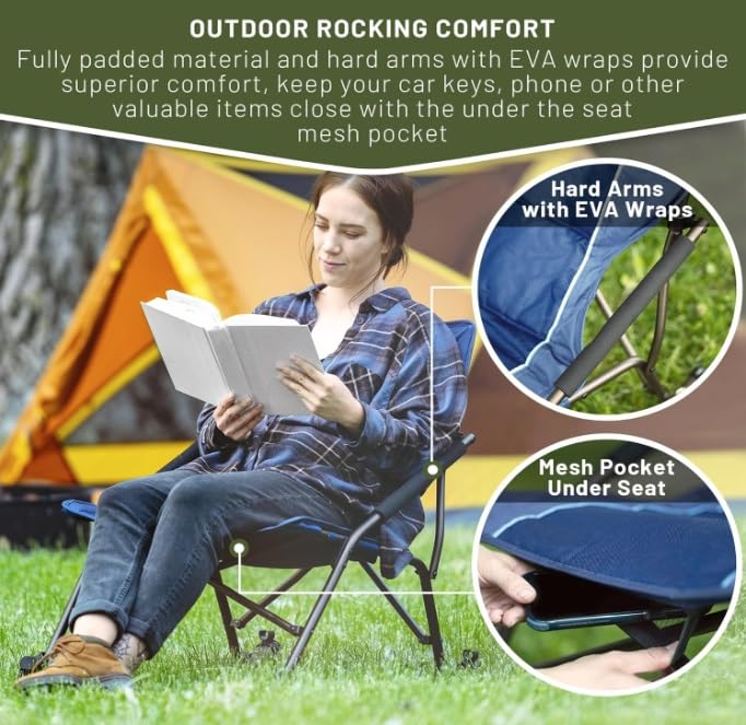 Timber Ridge Folding Rocking Camping Chair - Portable Outdoor Rocker Chair with Carry Bag - Supports 250 lbs