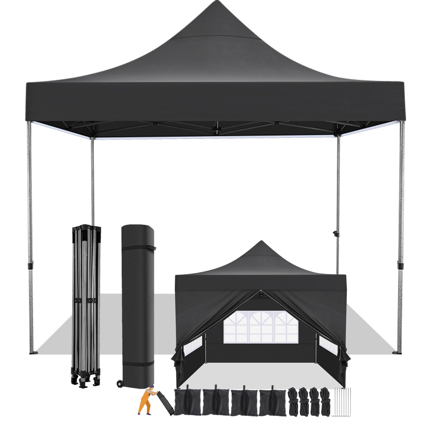 COBIZI 10x10 Pop Up Canopy with 4 Sidewall,Heavy Duty Canopy UPF 50+ All Season Wind Waterproof Commercial Outdoor Wedding Party Tents for Parties Canopy Gazebo with Roller Bag (10 x 10 ft Black)