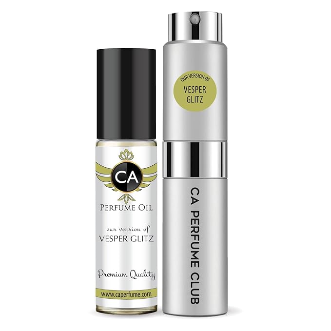 CA Perfume Duo Impression of Vesper Glitz For Women And Men Perfume Layering Set Long Lasting Travel Size EDP + Body Oil Roll-On Bottle 0.27 Fl Oz+0.33 Fl Oz