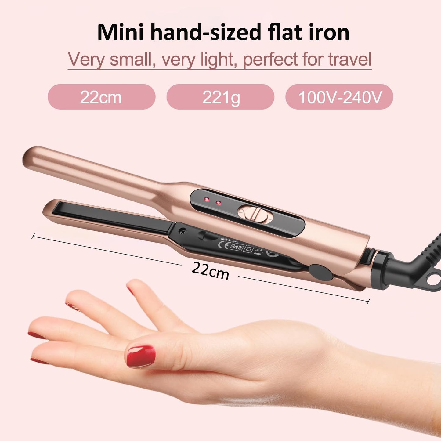 JAETON Small Flat Iron 3/10 Mini Hair Straightener for Short Hair Curling Iron for Edges,Mini Straightener for Travel,Fast Heat