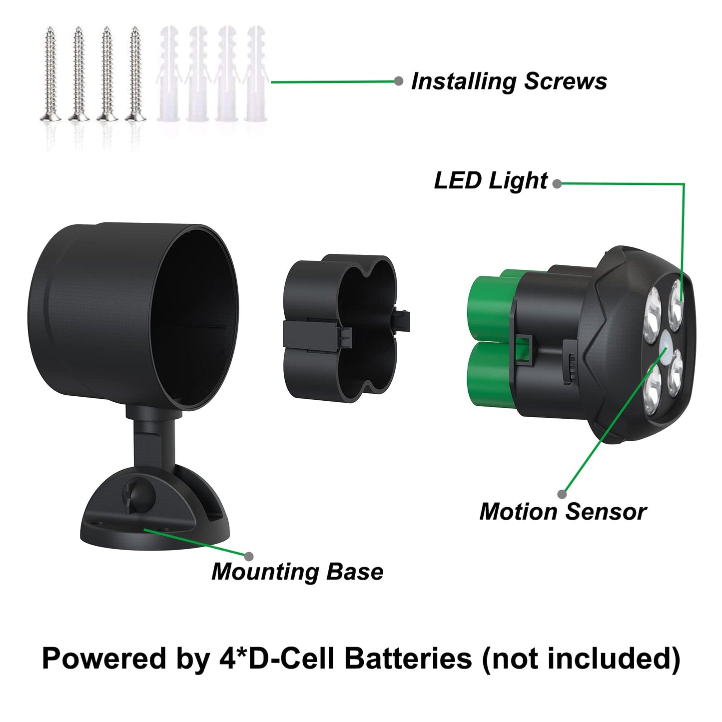 Quiltered Motion Sensor Outdoor Lights, Battery Operated Outdoor Light, 600LM Motion Detector Lights for Outside, 6000K LED Security Light Battery Powered Spotlight for House Wall, Black(2 Pack)