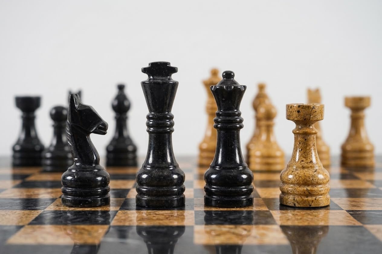 Radicaln Marble Chess Set 15" Inches Black and Golden Handmade Luxury Board Games for Adults, Ideal Marble Chess Board Game Set & Chess Pieces