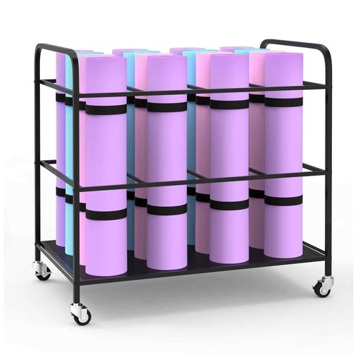 MOUMISS Yoga Mat Rack Storage Cart Basket Home Gym Storage Organizer Rack Equipment Weight Rack for Yoga Block, Foam Roller, Resistance Band, Dumbbell, Kettlebell (Black)