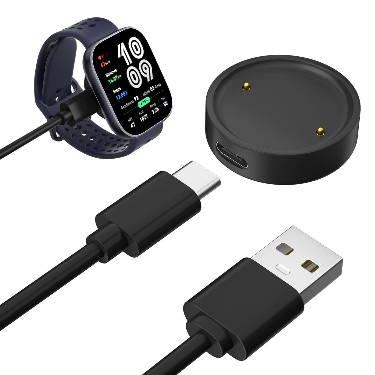 Gamorek Charger For Amazfit Bip 6/Active 2, Replacement Smart Watch Charger 3.3Ft Usb Magnetic Charging Cable Cord