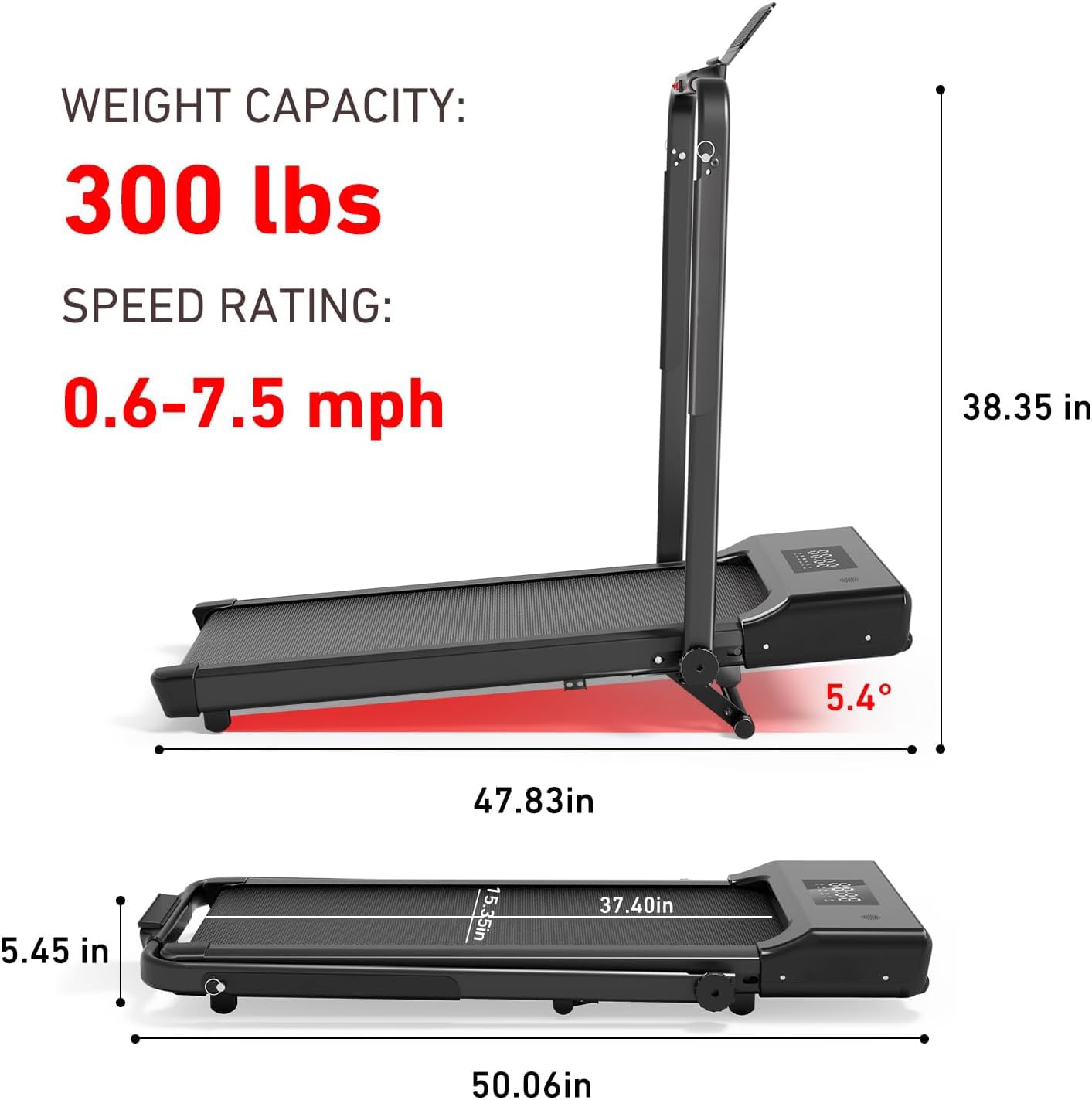 DeerRun Treadmill-Walking Pad-Under Desk Treadmill, 3 in 1 Folding Treadmill, 3.0HP Quiet Foldable Portable Treadmill, 300 lbs Capacity Treadmills for Home Small Spaces with Remote Control and APP