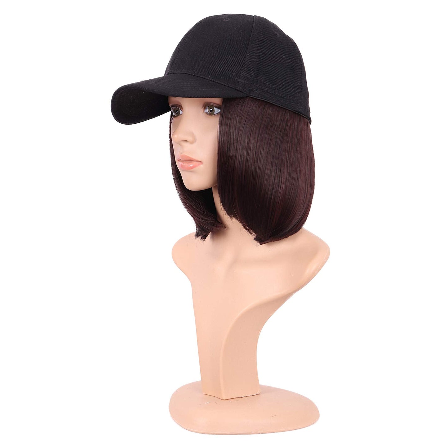 MapofBeauty 12 Inch/30 cm Short Straight Bob Wig Resistant Synthetic Hair Extension Baseball Hat Wig (Dark Brown)
