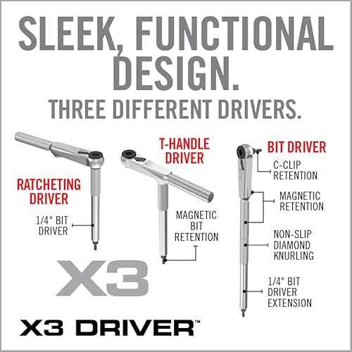 Real Avid X3 Precision Screwdriver Set with 1/4 Ratchet Wrench Bit Driver & Bit Extension - Tool Kit Includes Torx, Hex, Phillips, Flat & Square Bits (56 Piece)
