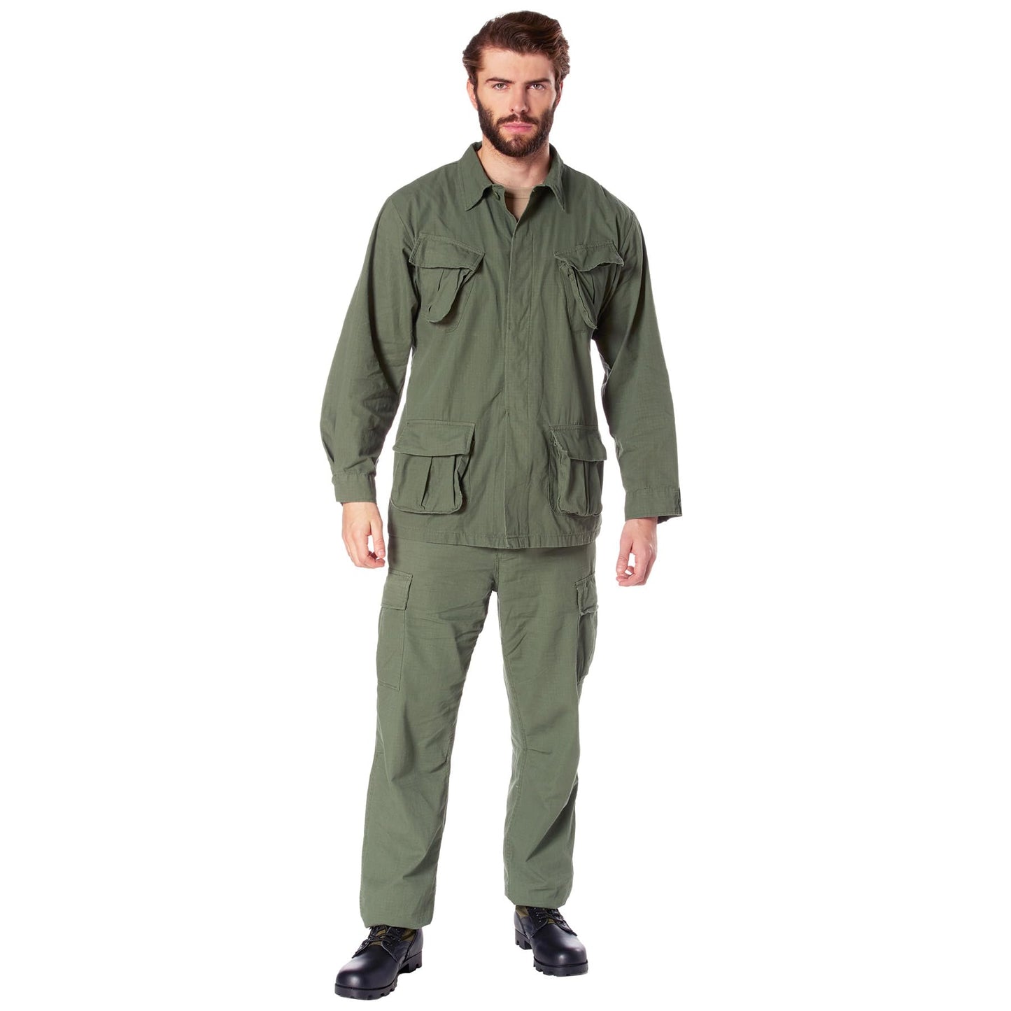 Rothco Vintage Vietnam Fatigue Shirt – Comfortable Lightweight Cargo Utility Shacket, Olive Drab, XS