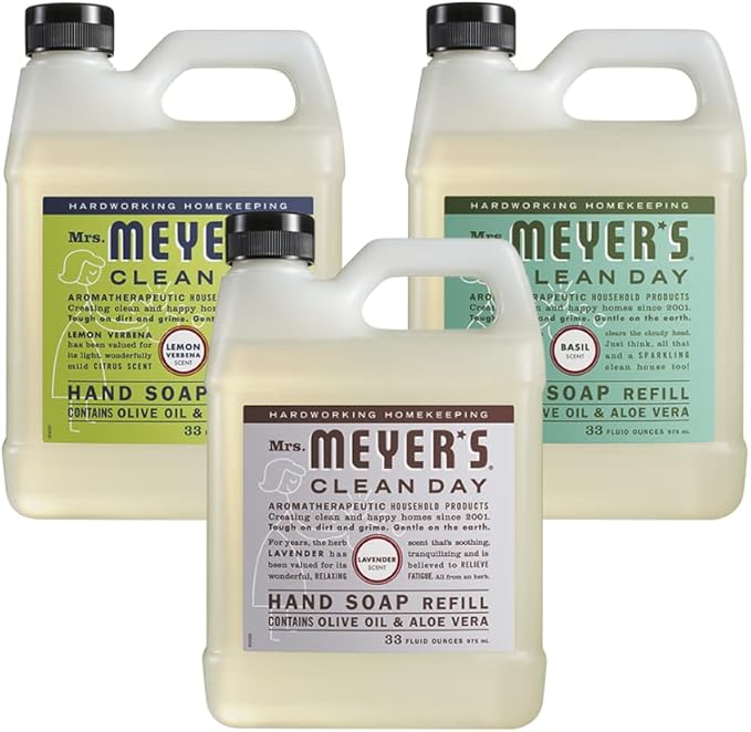 Mrs. MEYER'S CLEAN DAY Liquid Hand Soap Refill Scent Variety Pack (Lemon Verbena + Lavender + Basil)
