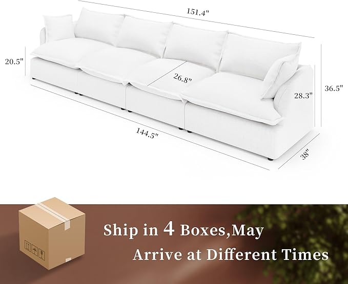Intuition Decor Cloud Modular Sectional Sofa,Down Filled Sectional Sofa Comfy Couch with Cushion Covers Removable Extra Deep Seats,Couch for Living Room Apartment Office,Cream White