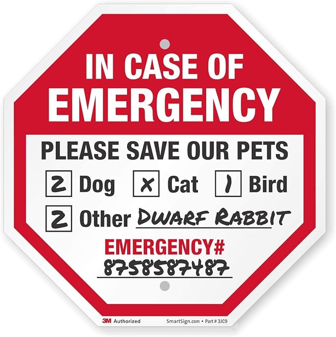 SmartSign “In Case Of Emergency Please Save Our Pets” Write-On Sign | 12" x 12" 3M Engineer Grade Reflective Aluminum, Mad...