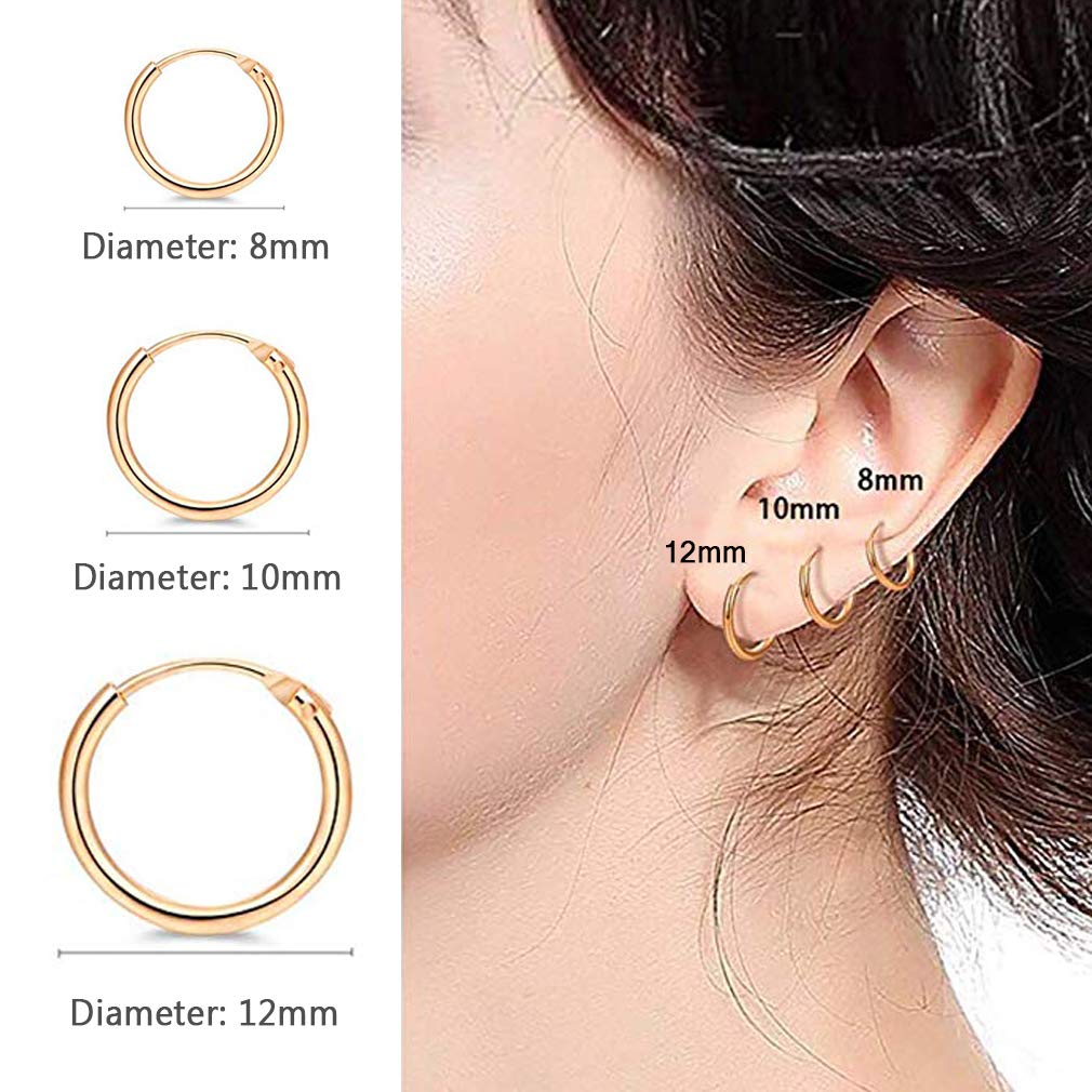 EPIRORA Sterling Silver Hoop Earrings for Women Men, Hypoallergenic Cartilage Earring Endless Small Hoop Earrings Set, 3 Pairs T