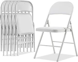 Simpli-Magic 6 Pack White Padded Folding Chairs with Cushion – Durable Metal Foldable Chairs for for Indoor Outdoor Weddin...