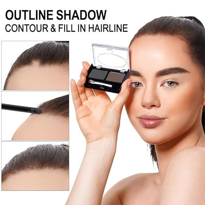 Eye Brow Powder for Women, Medium Brown Eyebrow Powder Kit with Double-ended Eyebrow Brush, Long-Lasting Waterproof Two Colors, Purse-Friendly Compact, Cruelty Free (Dark Brown+Dark Grey)