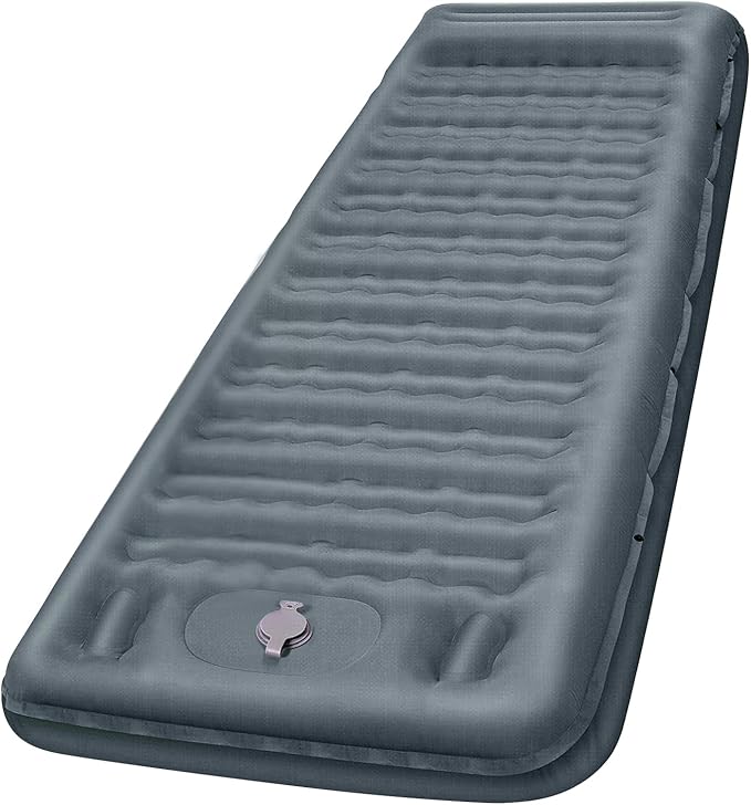 Camping Sleeping Pad, Extra Thick 5 Inch Camping Mat with Pillow, Built-in Foot Pump Inflatable Sleeping Pads Compact for Camping Backpacking Hiking Traveling Tent as Camping Essentials（Gray）