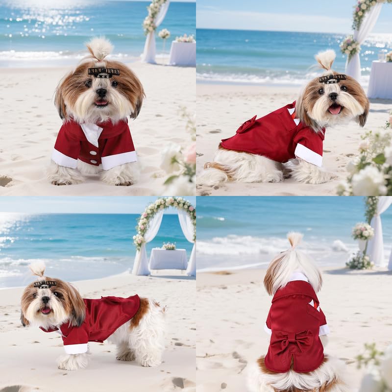 Norbi Dog Tuxedo Suit for Medium Dogs Bow Tie Wedding Outfit Prince Formal Party Tuxedo Pet Costume Red S