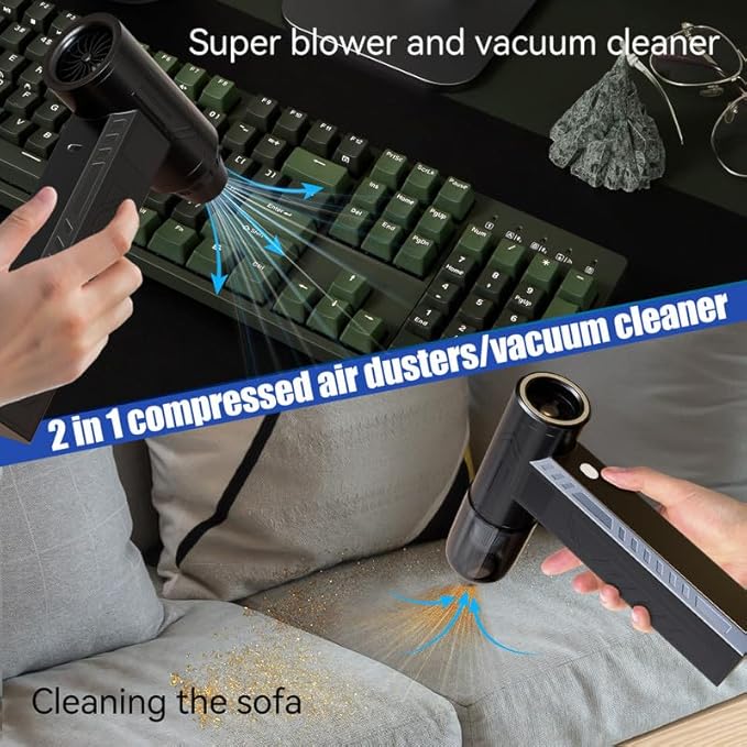 Compressed Air Duster 480000RPM Electric Air Duster Variable Speed 580G 4 Gear Adjustable Rechargeable Cordless Jet Dry Blower Turbo Fan Dryer Cleaning Air Blower Mini Car Vacuum Cleaner Black Knight