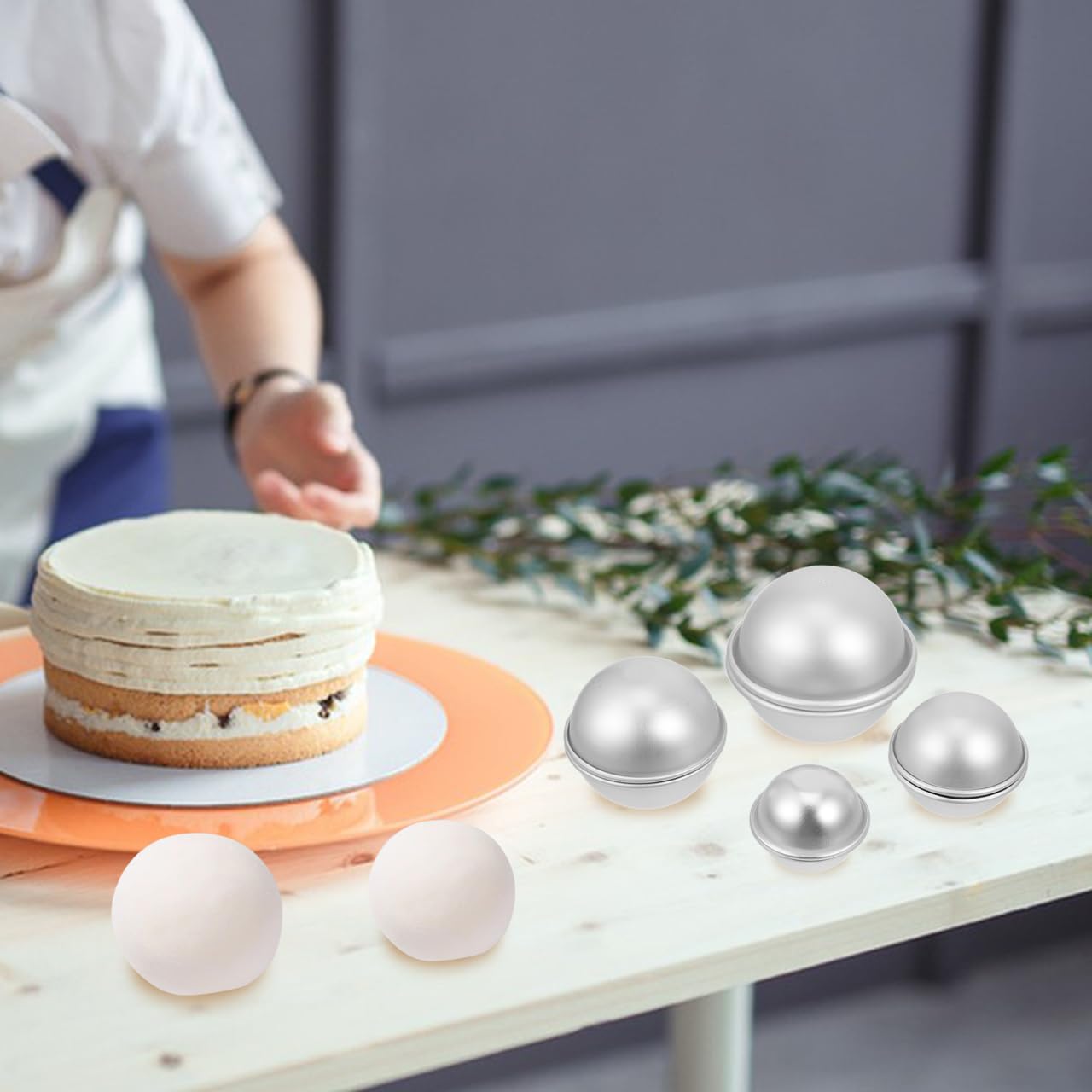 Tofficu 8Pcs Dome Cake Pan - Aluminum Cake Ball Mold - 1.77+2.16+2.55+3.14 Inch Half Ball Cake Pan - Football Cake Pan - 3d Round Shape Cake Mold for Birthday Wedding Anniversary DIY Cake Baking Tool