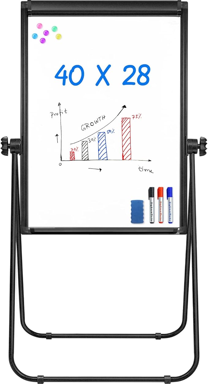Stand White Board - 40x28 Magnetic Dry Erase Board Flipchart Board Double Sided Easel Board Portable Whiteboard for Classr...