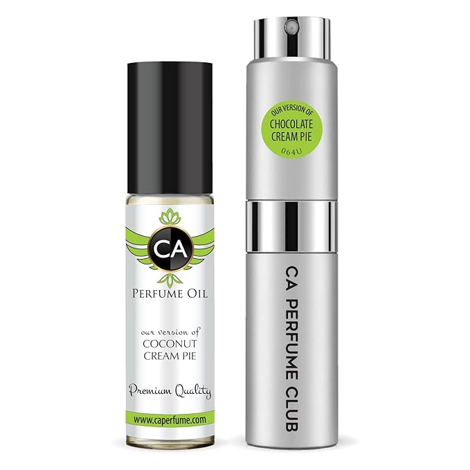 CA Perfume Duo Impression of Coconut Cream Pie For Women And Men Perfume Layering Set Long Lasting Travel Size EDP + Body Oil Roll-On Bottle 0.27 Fl Oz+0.33 Fl Oz