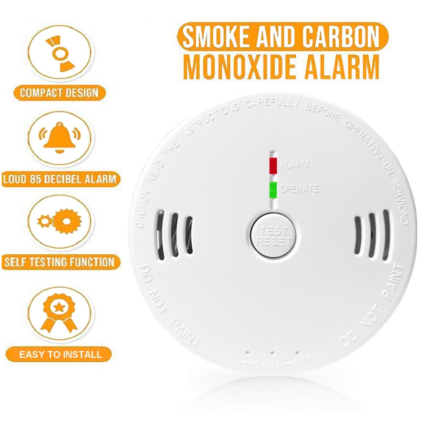 Combination Smoke and Carbon Monoxide Detector Alarm, Beeps Warning Smoke and CO Alarms for Basements Travel Home Office House Bedroom Living Room Car, Battery Operated,Comply with UL 217/2034, 1-Pack