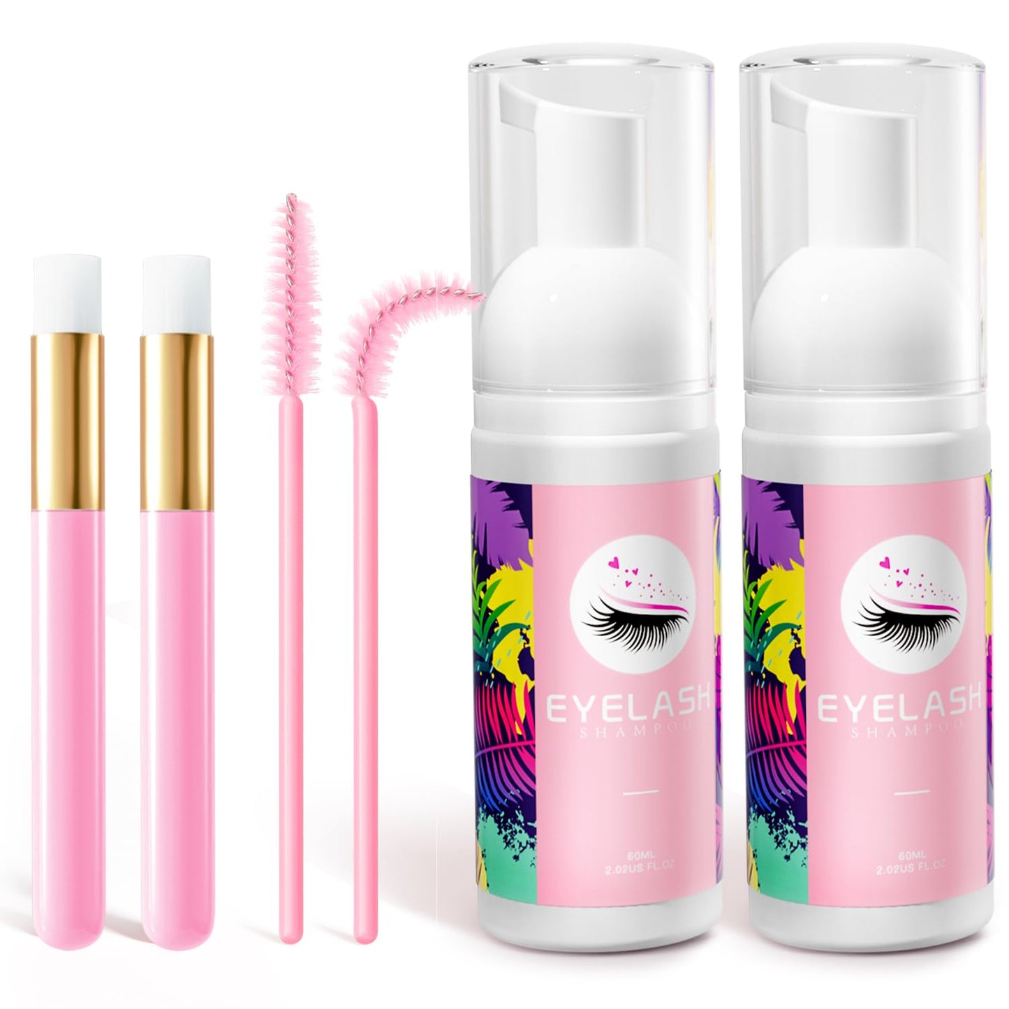 Buqikma Lash Shampoo Kit - Lash Cleaning for Eyelash Extension, 60Ml/2.11fl.Oz Eyelash with Lash Shampoo Brushes Gentle Lash Ext