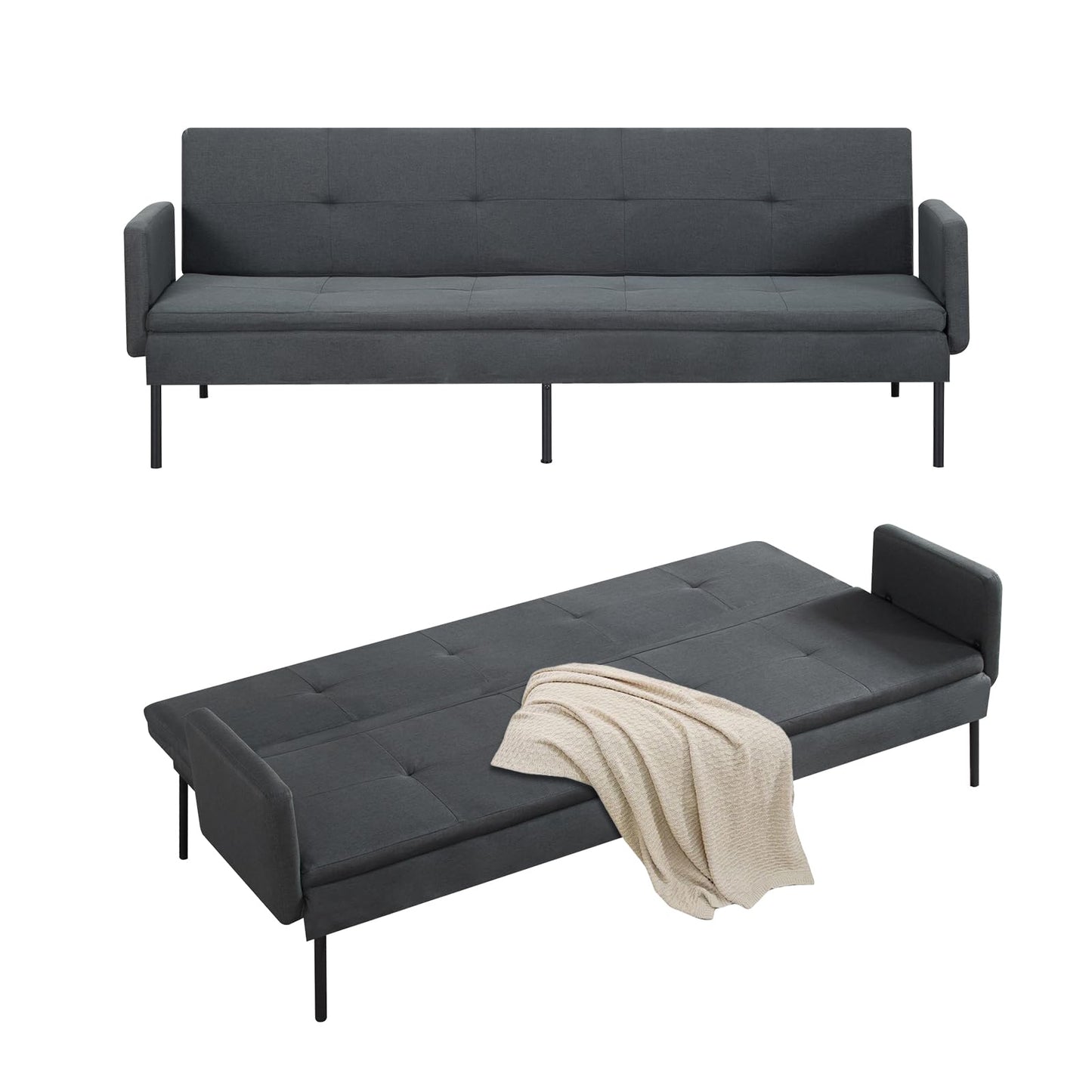 NicBex Futon Sofa Bed, Convertible Loveseat Sleeper Couch, Adjustable Recliner Sofá, Folding Accent Sofa&Couch with Metal Frame and 6 Angles for Living Room, 300 lbs/Seat, Easy to Assemble