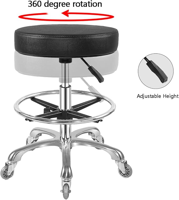 Ainilaily Rolling Stool with Wheels Heavy Duty Hydraulic for Shop Kitchen Work Lash Tattoo Lab Medical Guitar,Tattoo Artist Chair Lash Stool (Black,with Foot Rest)