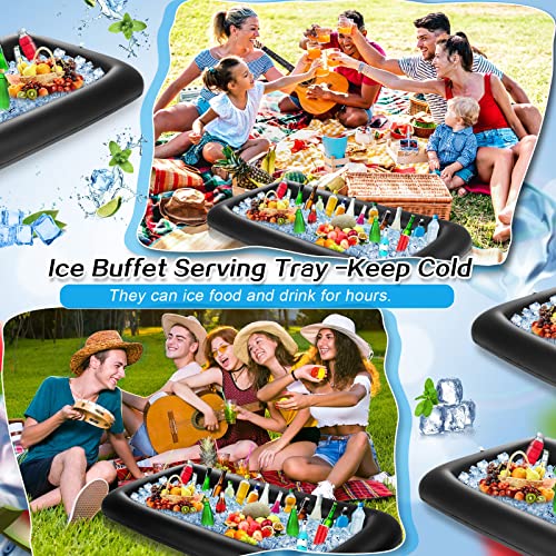 Leitee 3 Pcs Inflatable Serving Bar 52 x 24 x 5'' Ice Buffet Serving Tray Drink Cooler with Drain Plug Inflatable Pool Bar...