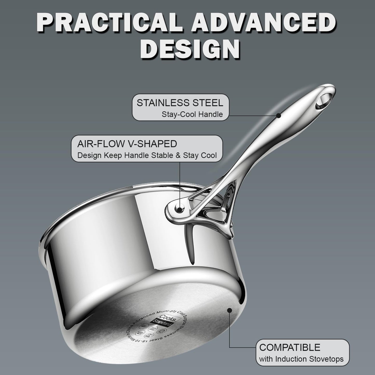 Cooks Standard 10 Piece Tri-ply Stainless Steel Pots and Pans Set, Cookware Set with Lids- Flying Pan, Saucepan, Steamer, Stockpot, Cool Grip Handles, Oven/Dishwasher Safe