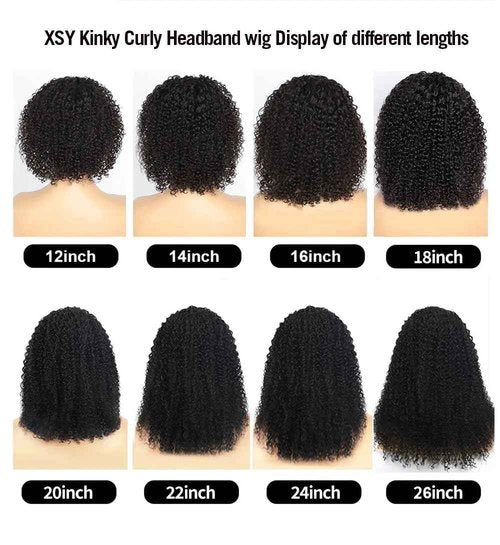 XSY Headband Wig Human Hair for Black Women Kinky Curly Headband Wig Glueless Brazilian Hair None Lace Front Wigs 150% Density Half Wigs Natural Colour 150% Density (24inch)