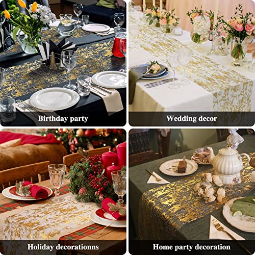 Ohanniewa Gold Table Runner 11 inch x 32 Feet Glitter Metallic Gold Foil Mesh Table Runner Roll Table Decorations for Wedd...